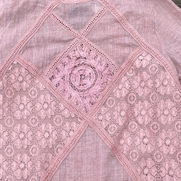 Umgee mauve pink lace tunic blouse sz large NWT trumpet sleeve w/ open back - Picture 5 of 14